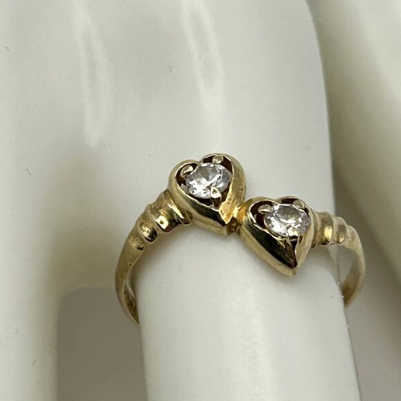 14K Turkey Ring Size 6.5 Two Stone CZ Heart Design - Picture 6 of 13